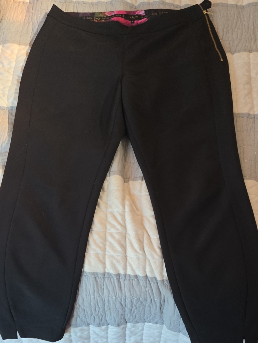 Ted Baker Black Ankle Pants with Gold Zip Accent